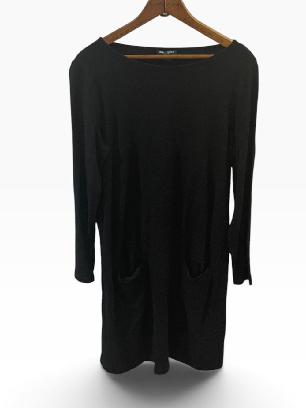 Eileen Fisher Black Long-Sleeve Pocket Tunic Dress Size P/L